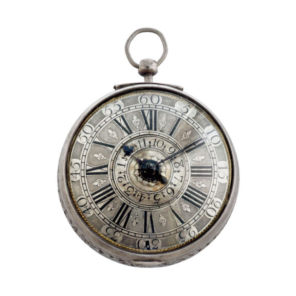 English silver open faced verge watch with alarm Circa 1710