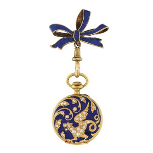 Swiss gold, enamel, diamond set open faced lever Circa 1910