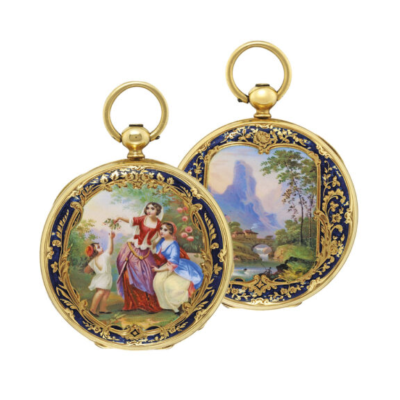 Swiss gold and enamel hunting cased lever watch Circa 1840