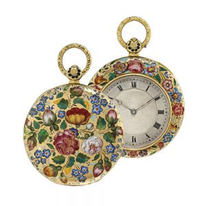 French gold and enamel open faced cylinder watch Circa 1830