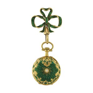 Swiss gold, enamel, diamond set cylinder watch Circa 1890