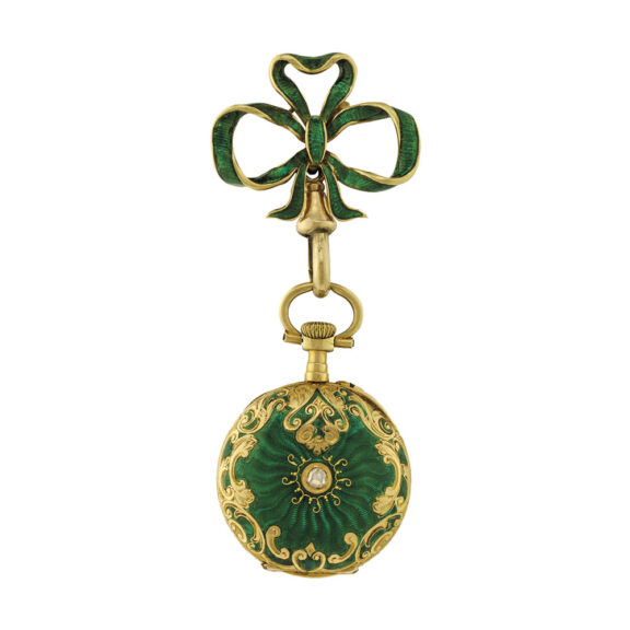 Swiss gold, enamel, diamond set cylinder watch Circa 1890