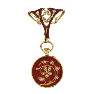 Swiss gold, enamel and diamond set pendant watch Circa 1910
