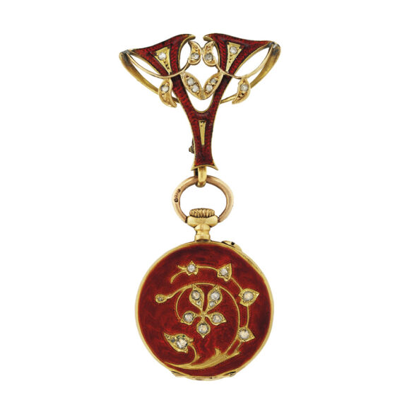 Swiss gold, enamel and diamond set pendant watch Circa 1910