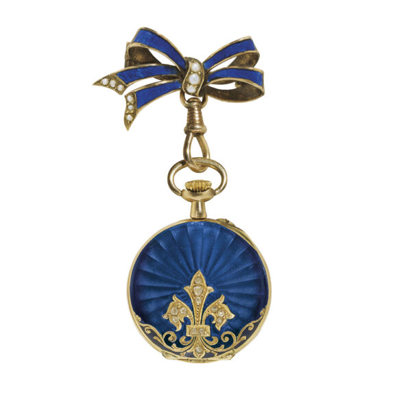 Swiss gold, enamel, diamond and pearl-set lever Circa 1890