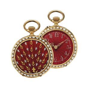 Swiss gold, enamel and pearl set open faced lever Circa 1900