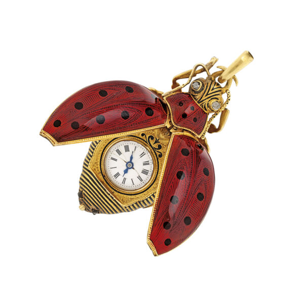 Swiss gold and enamel scarab form cylinder watch Circa 1890