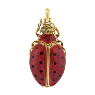 Swiss gold and enamel scarab form cylinder watch Circa 1890