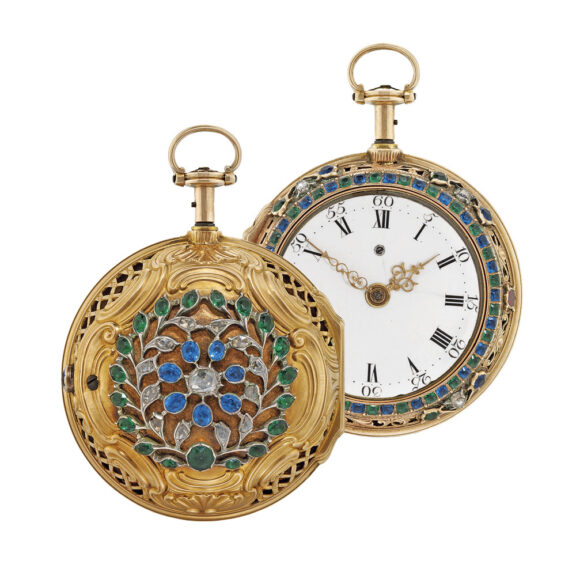 Gold, diamond, sapphire, emerald set 1/4h repeater Circa 1780