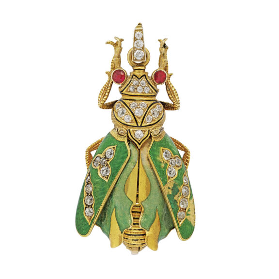 Swiss gold, enamel, diamond set beetle form watch Circa 1900