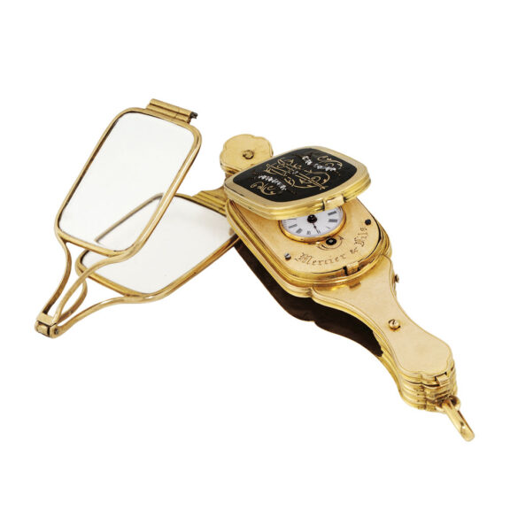 Swiss gold folding lorgnette with concealed watch Circa 1850