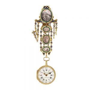 Gold, painted en grisaille enamel quarter repeater Circa 1770