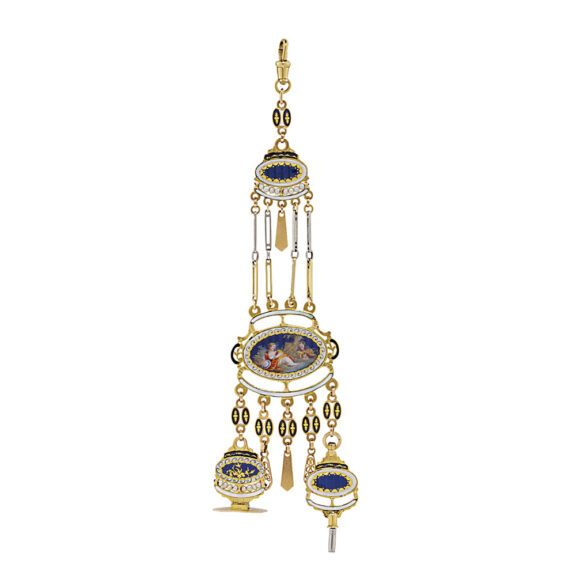 Gold centre seconds pendant watch with chatelaine Circa 1800 Gold centre seconds pendant watch with chatelaine Circa 1800
