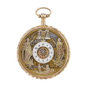 Swiss gold skeletonized repeating jaquemarts verge Circa 1820