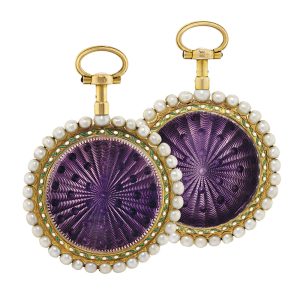 Swiss gold, enamel, pearl set hunting cased verge Circa 1810