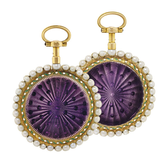 Swiss gold, enamel, pearl set hunting cased verge Circa 1810