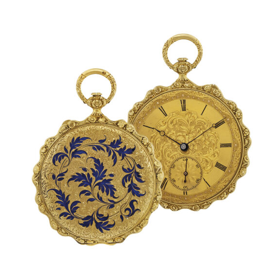 Swiss gold and enamel open faced pendant watch Circa 1840