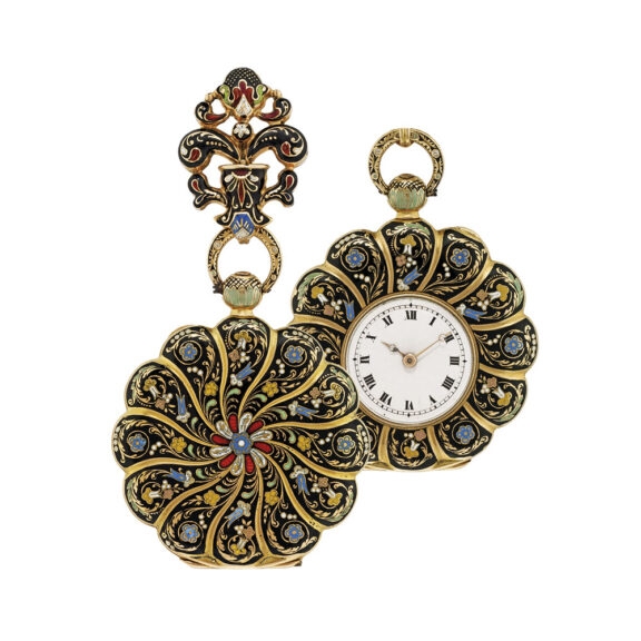 German gold and enamel pocket watch with brooch Circa 1830