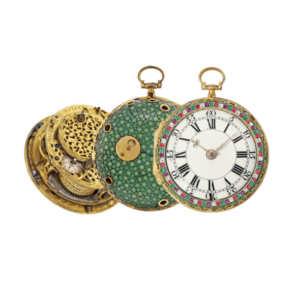English gilt and shagreen two train clock watch Circa 1725