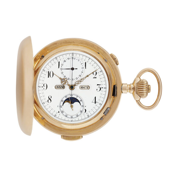 Swiss rose gold hunting cased complicated watch Circa 1900