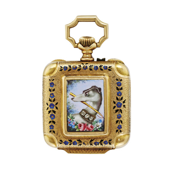 Swiss gold, enamel and diamond set square lever Circa 1930