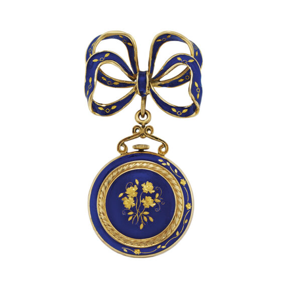 Swiss gold, enamel lever pocket watch with brooch Circa 1950