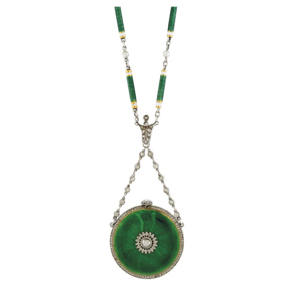 Fine French decorated pendant watch wit chain Circa 1910
