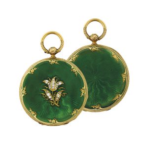 Swiss gold, enamel and diamond set pendant watch Circa 1854