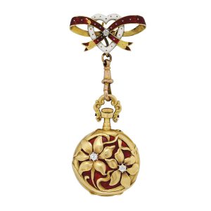 Swiss Art Nouveau lever pendant watch with brooch Circa 1900