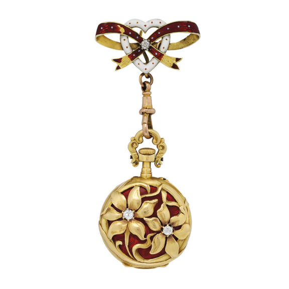 Swiss Art Nouveau lever pendant watch with brooch Circa 1900