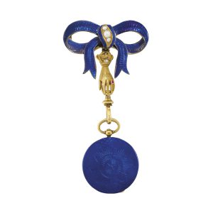 Swiss gold, enamel open faced cylinder with brooch Circa 1870
