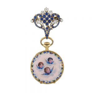 American gold and enamel lapel watch with brooch Circa 1910