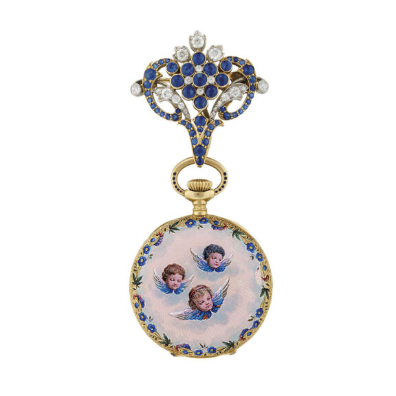 American gold and enamel lapel watch with brooch Circa 1910