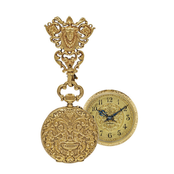French gold open faced pendant watch with brooch Circa 1890