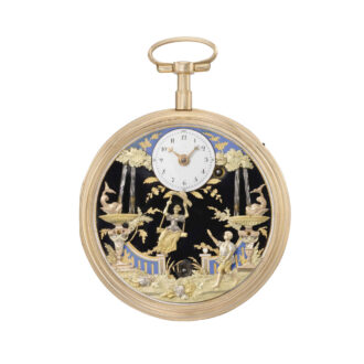 Swiss rose gold verge watch with automaton scene Circa 1800 Swiss rose gold verge watch with automaton scene Circa 1800
