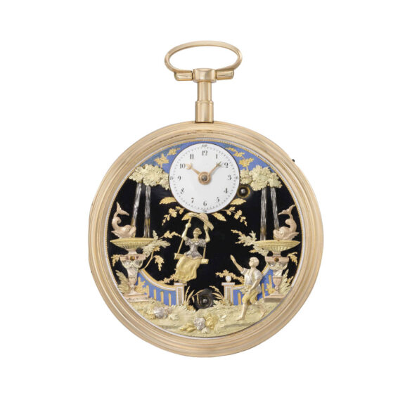 Swiss rose gold verge watch with automaton scene Circa 1800 Swiss rose gold verge watch with automaton scene Circa 1800