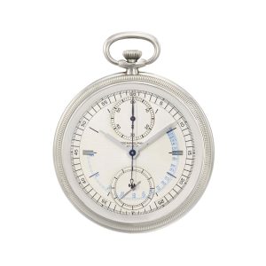 Unusual Swiss white gold open faced chronograph Circa 1927