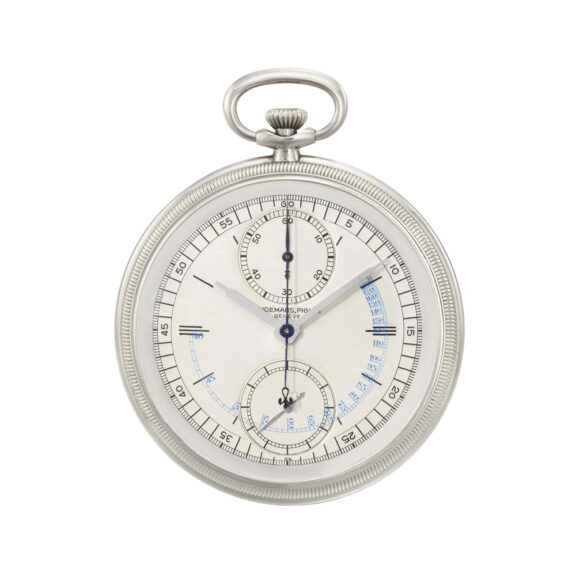 Unusual Swiss white gold open faced chronograph Circa 1927