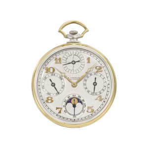Elegant gold perpetual calendar with moon phases Circa 1920