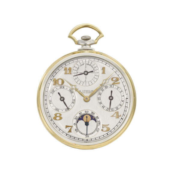 Elegant gold perpetual calendar with moon phases Circa 1920