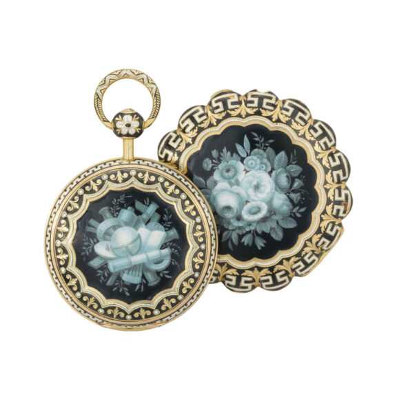 Swiss gold and enamel cylinder cabriolet watch Circa 1820 Swiss gold and enamel cylinder cabriolet watch Circa 1820