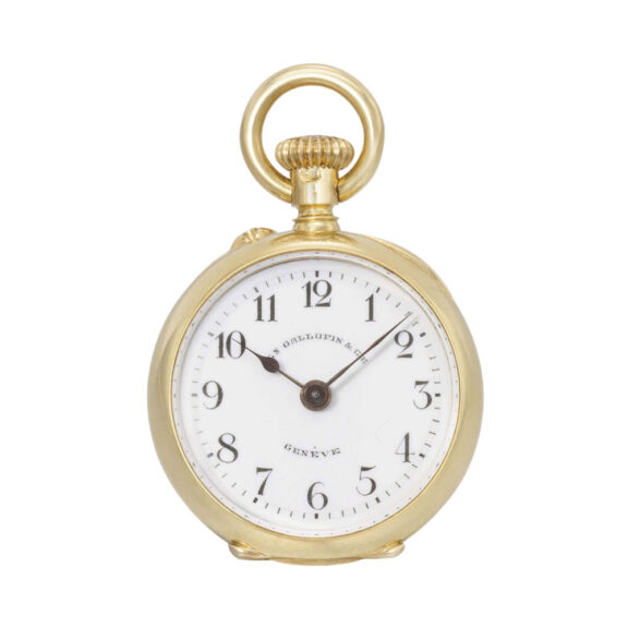Swiss miniature 18k gold cylinder pendant watch Circa 1890 Swiss miniature 18k gold cylinder pendant watch Circa 1890