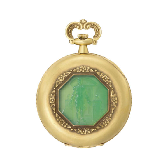Highly unusual Swiss gold and chrysoprase lever Circa 1916 Highly unusual Swiss gold and chrysoprase lever Circa 1916