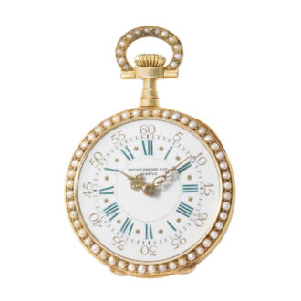 Swiss gold, enamel and pearl set lever with brooch Circa 1896
