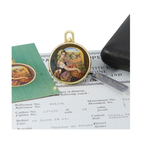 Unique Swiss 18k gold lever with enamel miniature Circa 1974 Unique Swiss 18k gold lever with enamel miniature Circa 1974