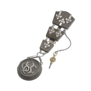 Swiss brass, silver, wooden watch with chatelaine Circa 1850