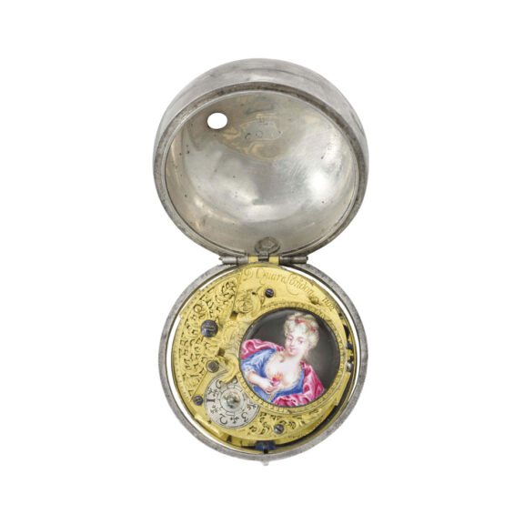 English open faced verge with enamel miniature Circa 1720 English open faced verge with enamel miniature Circa 1720