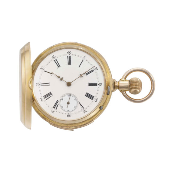 Swiss gold hunting cased quarter repeating lever Circa 1910