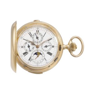 Swiss chronograph with calendar and moon phases Circa 1910