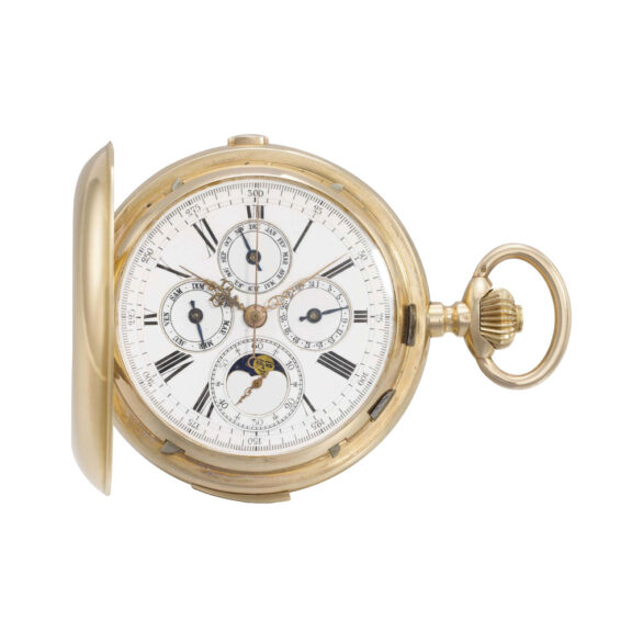 Swiss chronograph with calendar and moon phases Circa 1910